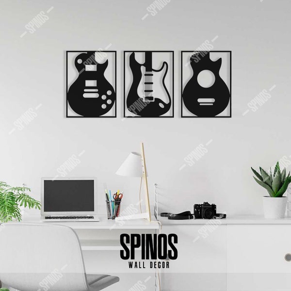 Guitar Wooden Wall Art, Minimalist Three Pieces Music Decor, Electric, Acoustic, Wall Hanging/ Sign, Gift for Music Lover / Guitarist