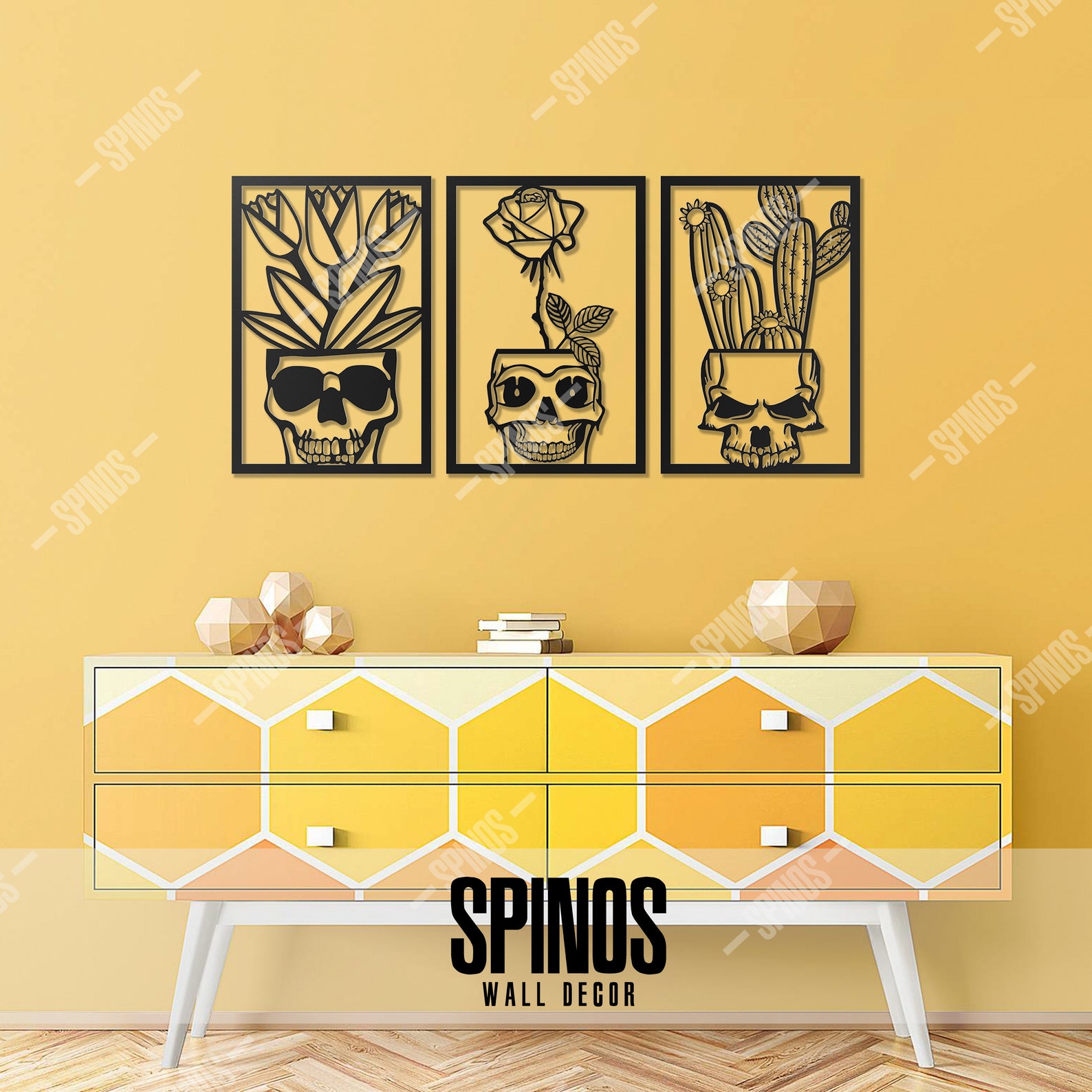 Skull and Flower Wall Art Skull Flowerpot Wood Wall Decor Etsy