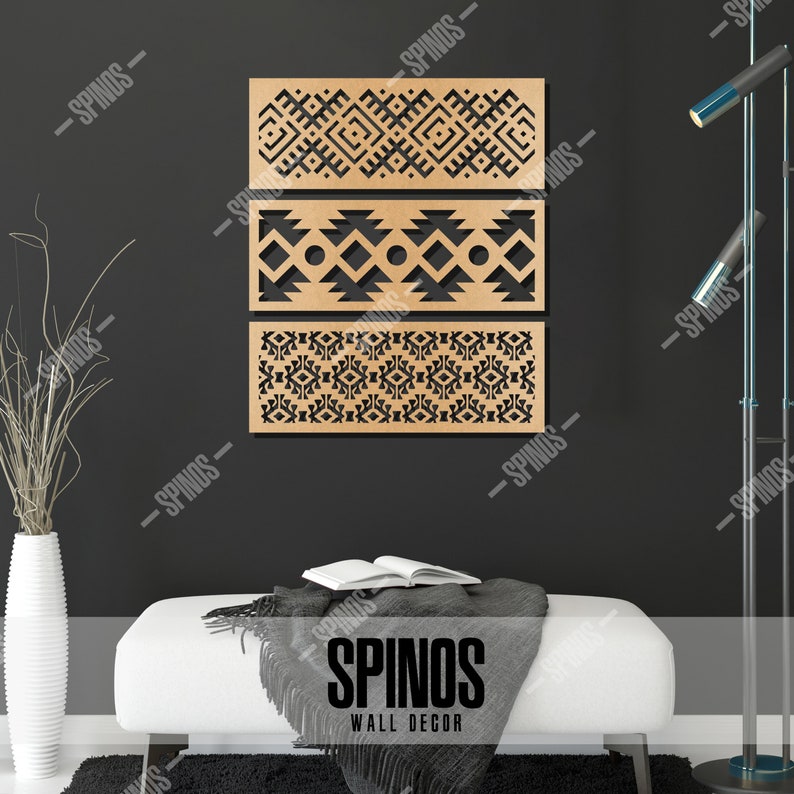 African Patterns Wall Art Traditional Texture Wood Decor Fabric Wooden Sign Africa Motifs Wall Hanging 3 Pieces Home Decorations Unpainted