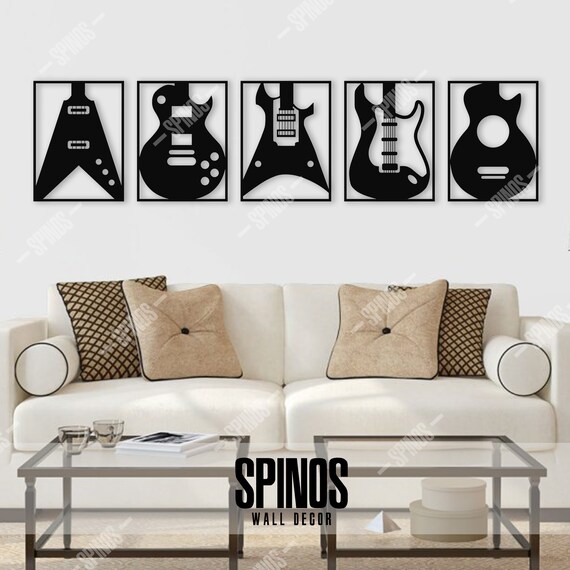 Guitar Wood Wall Art 5 Pieces Music Wall Decor Electric
