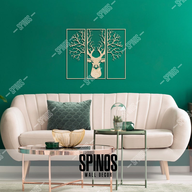 Deer Wood Wall Decor Tree Branch Wall Art Deer Head Sign Etsy