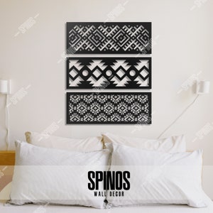 African Patterns Wall Art Traditional Texture Wood Decor Fabric Wooden Sign Africa Motifs Wall Hanging 3 Pieces Home Decorations Black