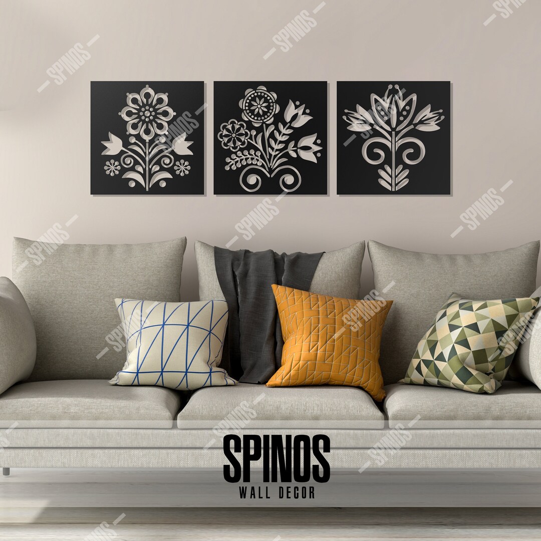 Scandinavian Folk Flowers Wooden Wall Decor, Floral Wooden Art, Nordic ... - Scandinavian Wooden Wall Decor