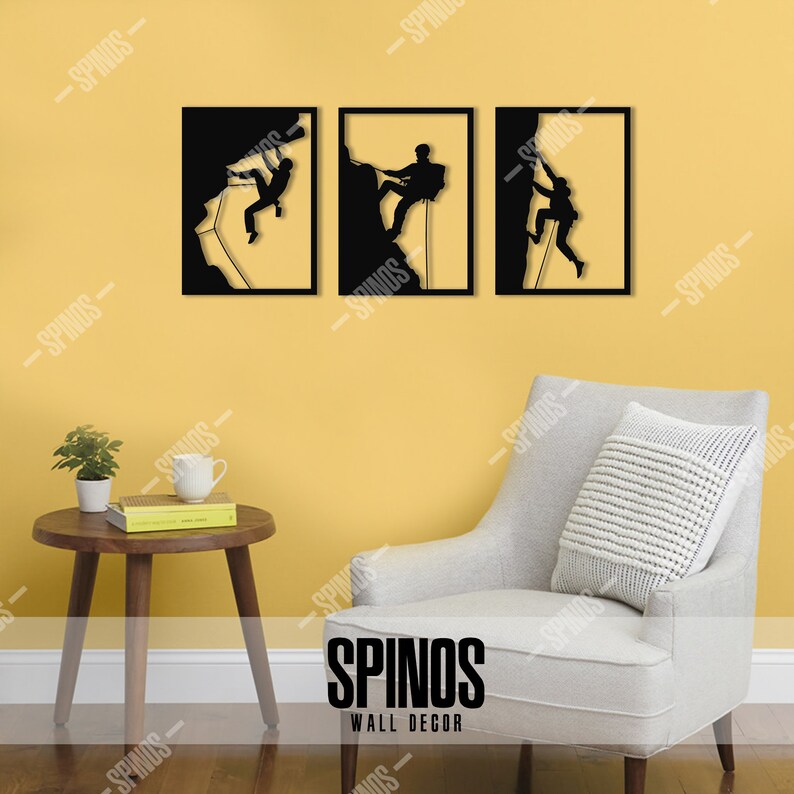 Rock Climber Wood Wall Art Climbing Wall Decor 3 Pieces Etsy