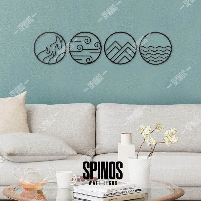 This 4-piece wooden wall decor set features elegant designs representing the four essential elements of nature: Fire, Water, Air, and Earth. Each piece is crafted using laser-cut technology to symbolize the power and harmony of these elements.