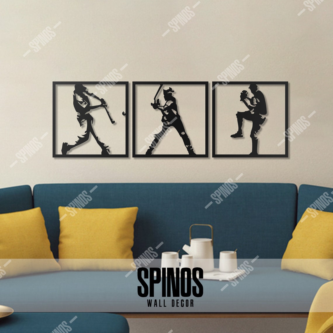 Baseball Wood Wall Art Baseballer Wall Decor 3 Pieces Etsy