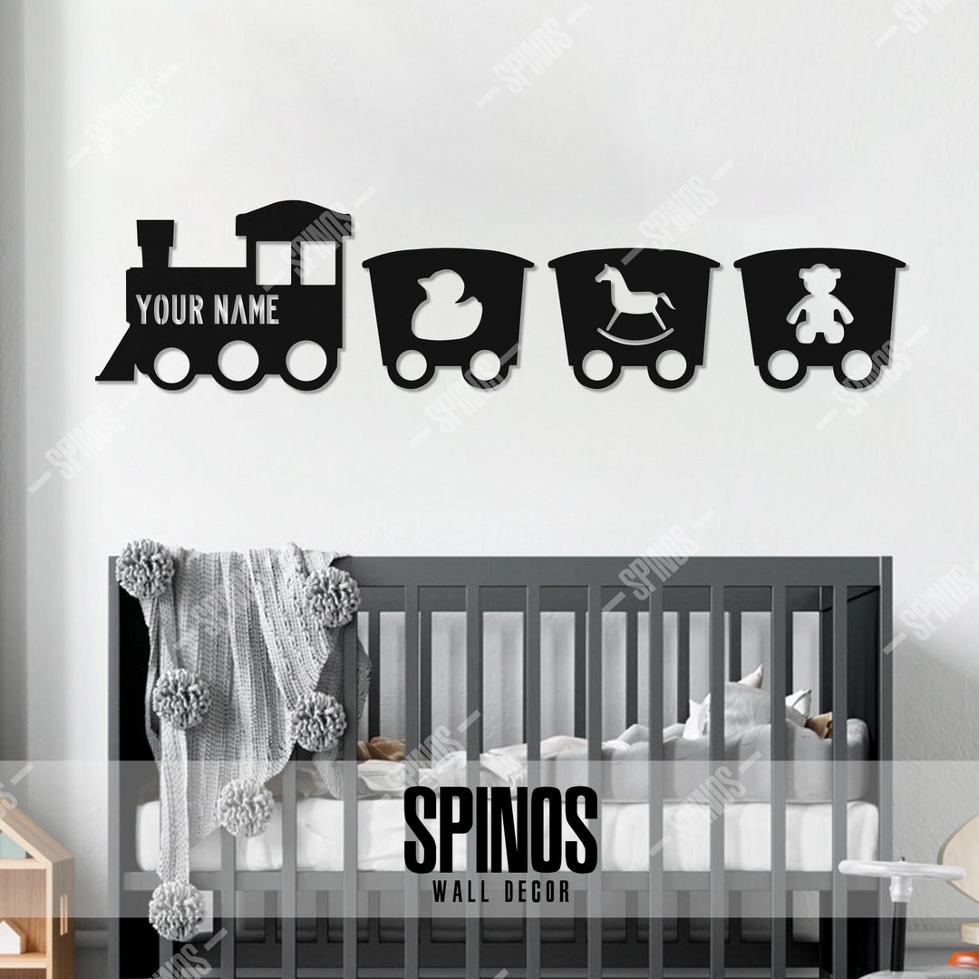 Personalized Wooden Train Wall Decor Set Custom Name Nursery Decor With