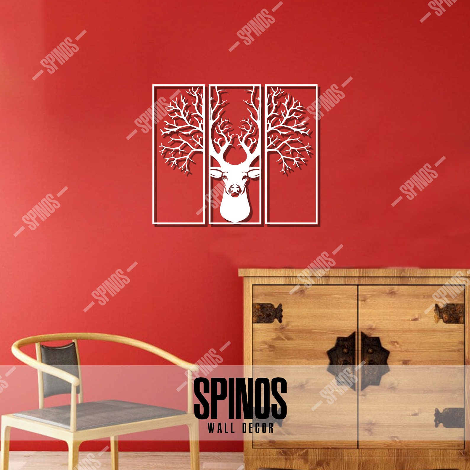 Deer Wood Wall Decor Tree Branch Wall Art Deer Head Sign Etsy