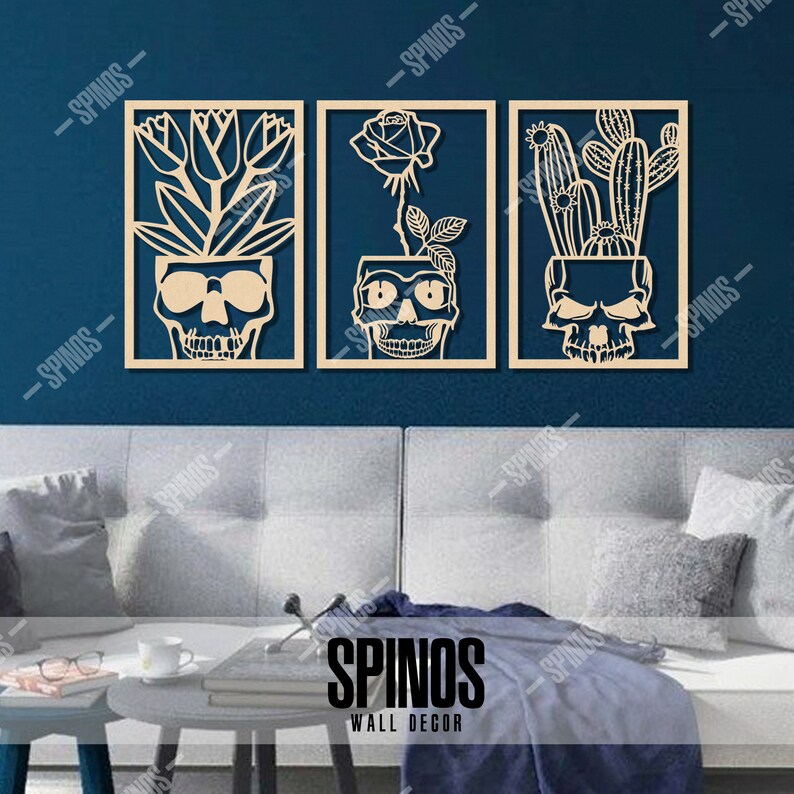 Skull and Flower Wall Art Skull Flowerpot Wood Wall Decor Etsy