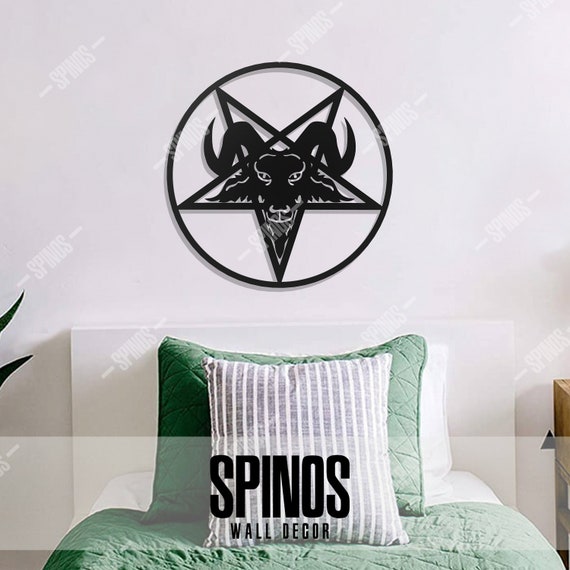 Pentagram Wall Art Sigil of Baphomet Sign Goat Decor Church of Satan  Hanging Satanism, Satanist Wood Art Gothic Home Decoration 