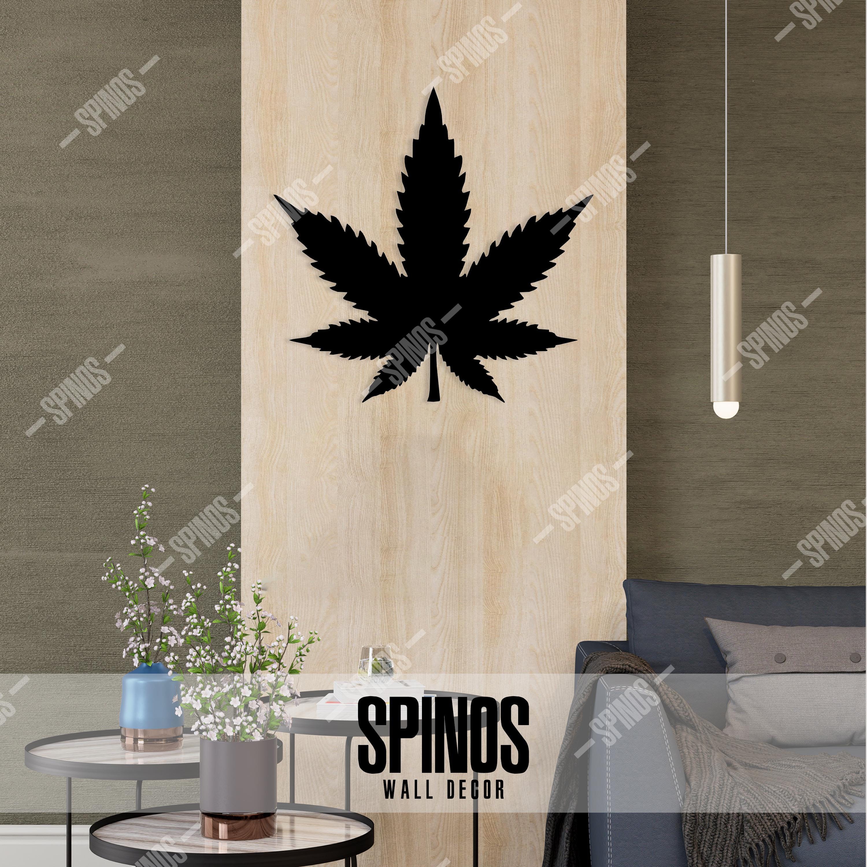 木製マリファナリーフウォールアート - 大麻植物の装飾 - モダンな家庭 