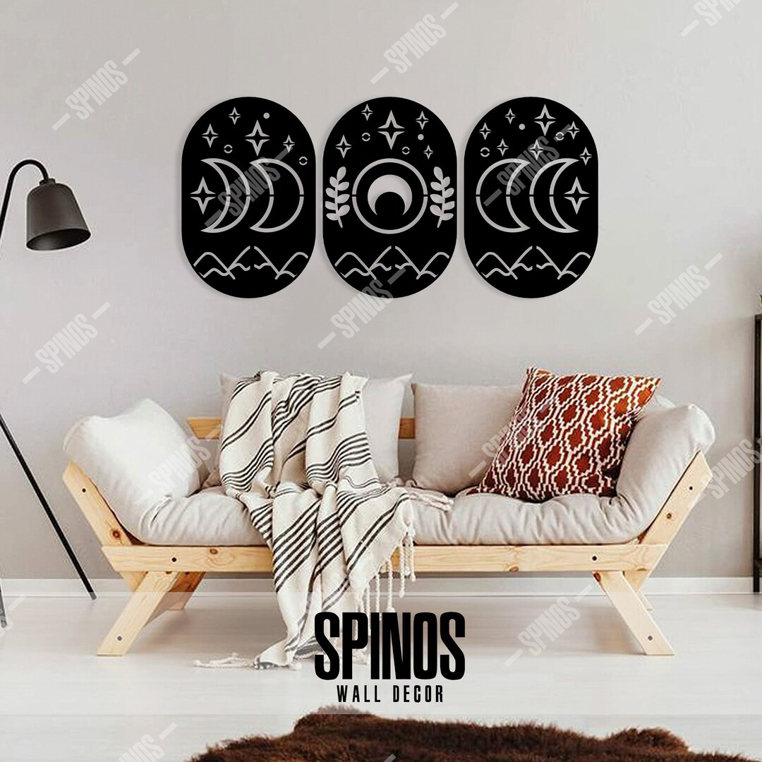 Boho Moon Phases Wood Wall Decor: Eclipse Panel Set of 3 - Etsy