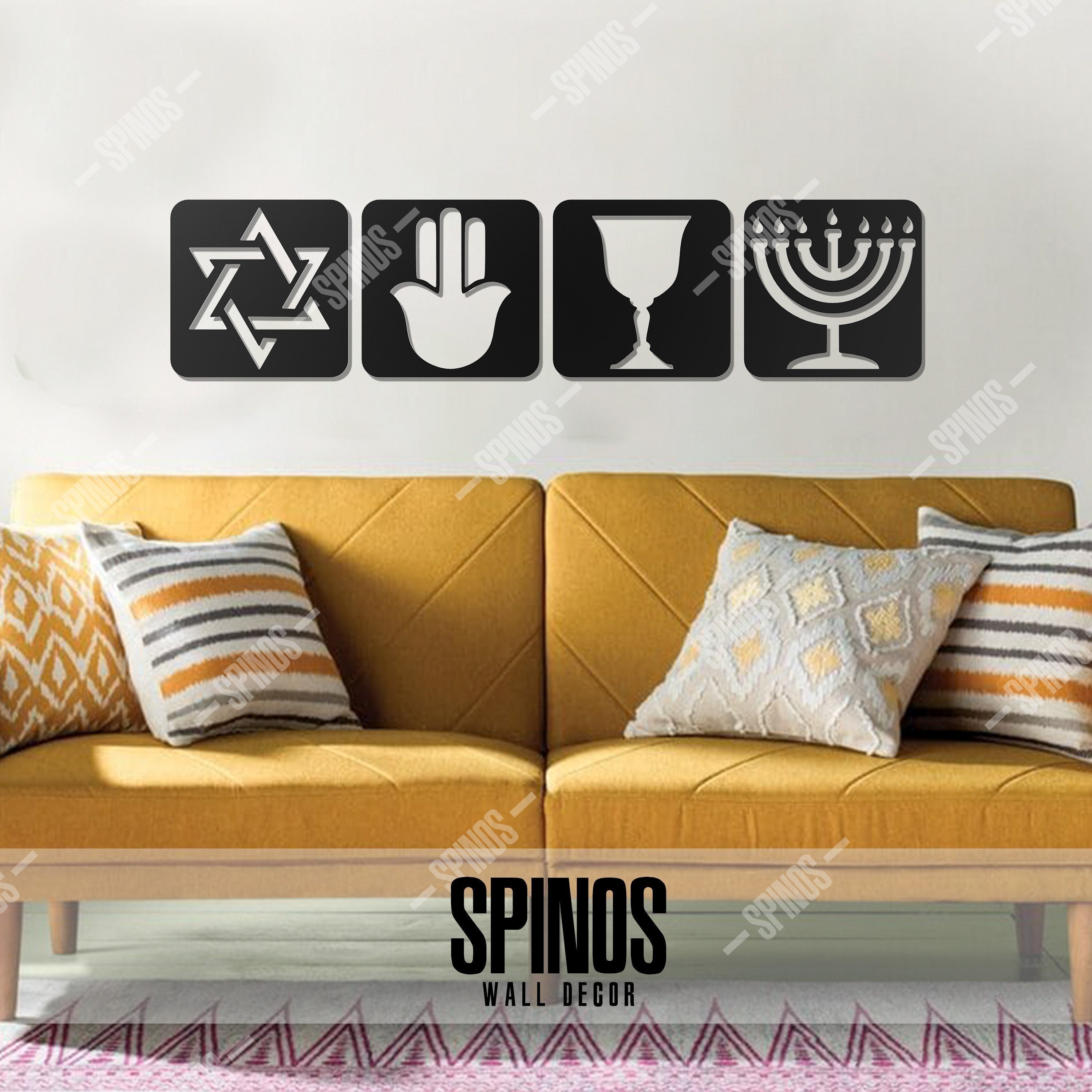 Jewish Symbol Wood Wall Art: Geometric Home Decor Set