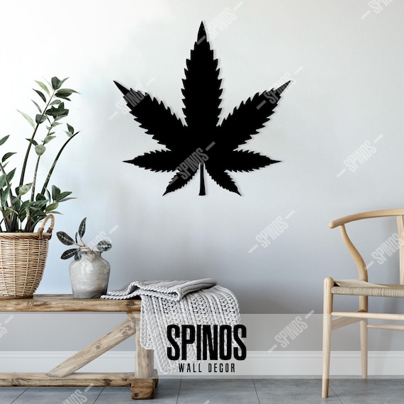 木製マリファナリーフウォールアート - 大麻植物の装飾 - モダンな家庭 