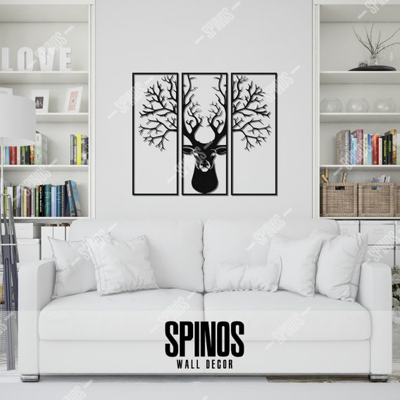 Deer Wood Wall Decor Tree Branch Wall Art Deer Head Sign Etsy