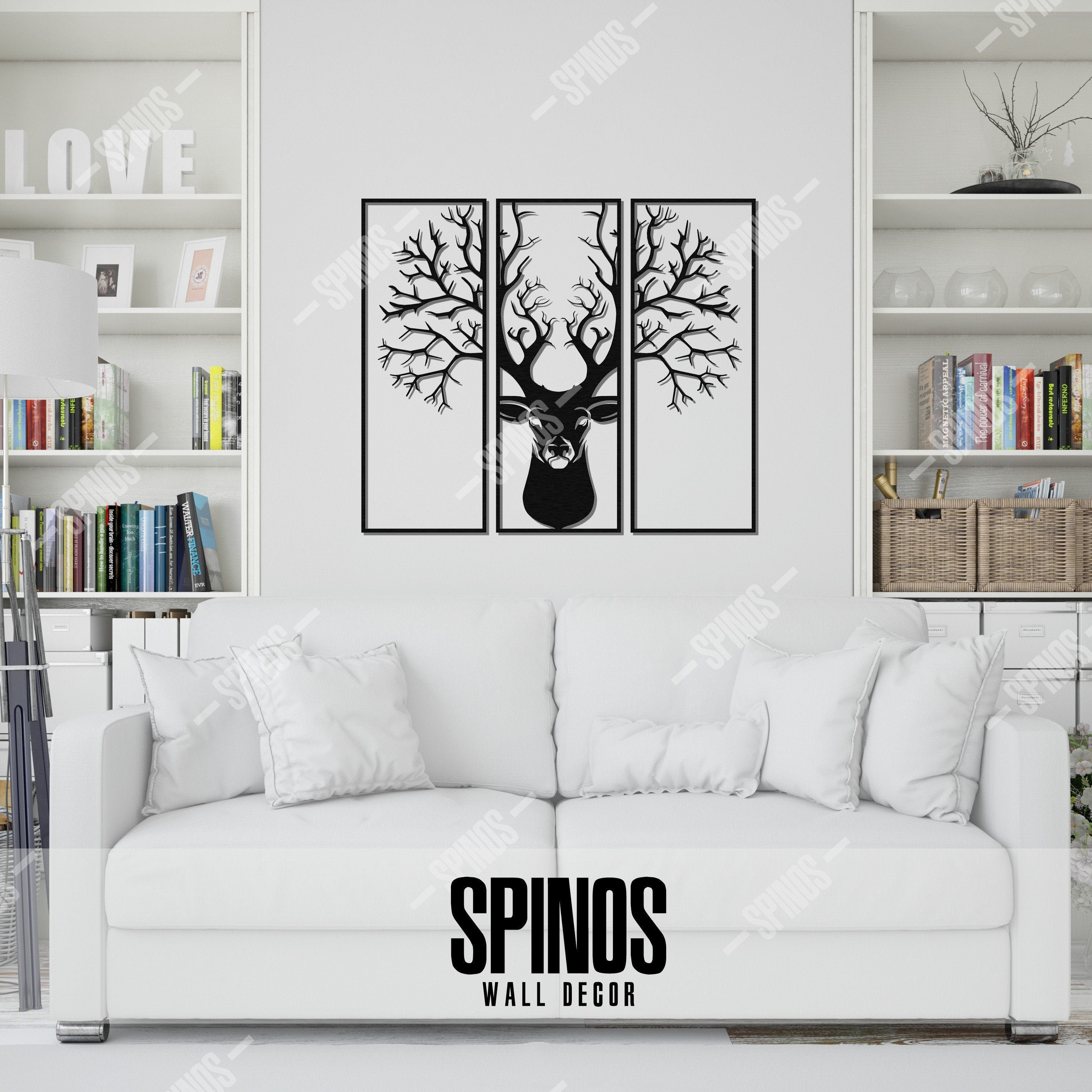 Deer Wood Wall Decor Tree Branch Wall Art Deer Head Sign Etsy