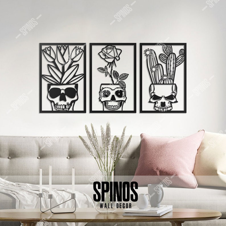 Skull and Flower Wall Art Skull Flowerpot Wood Wall Decor Etsy
