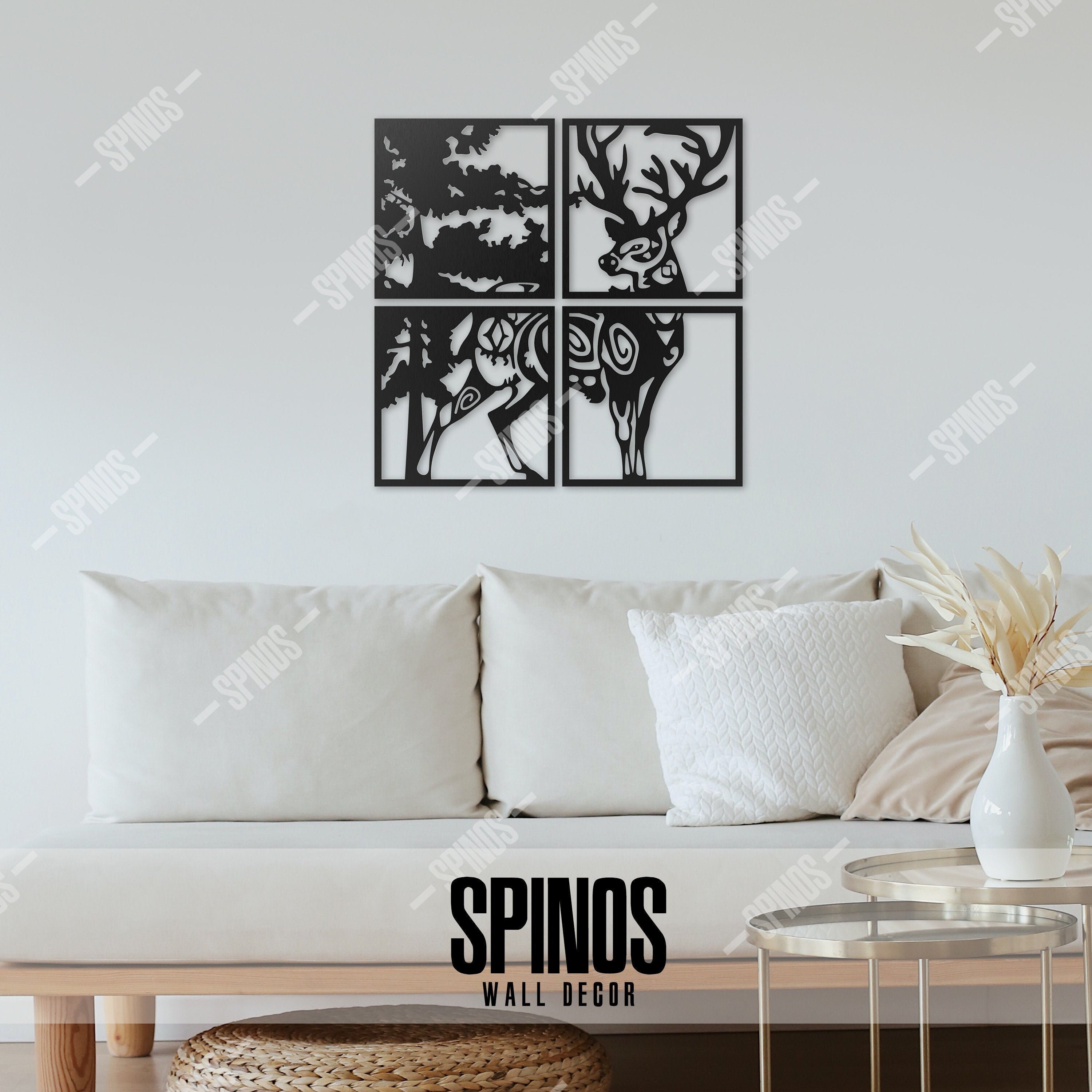 Tribal Deer Wood Wall Art Landscape Black Wall Decor 4 Etsy