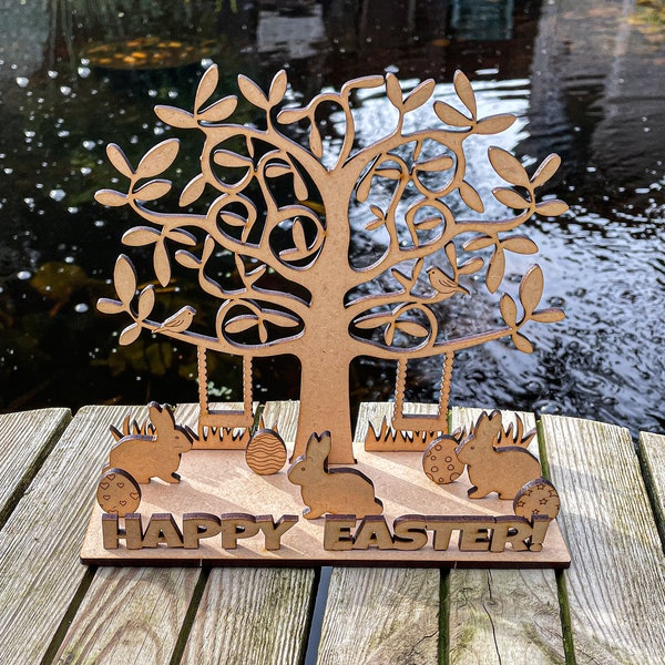 Easter Tree Eggs Decoration Scene Wooden Craft Kit DIY Laser Cut