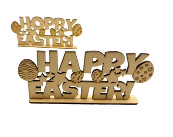 19cm x 9cm Happy Hoppy Easter Table Decoration Lasercut Mdf DIY