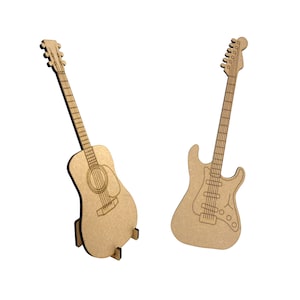 Adorno decorativo de MDF cortado con láser con forma de guitarra acústica eléctrica de 19 cm