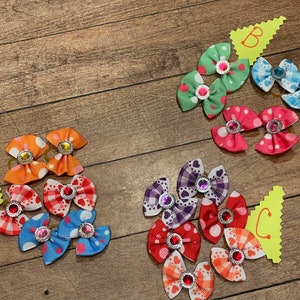 Dog Bows with Rhinestones - matching print sets