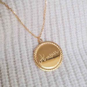 Personalized &quot;Braided&quot; Medallion Necklace hand engraved in steel, First Name Necklace, Initial, Personalized Jewelry, Christmas Gift