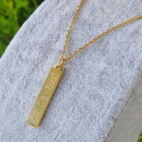 Necklace Custom Vertical Bar Hand Engraved stainless steel, Necklace First Name, Initial, Valentine's Day Gift, Birthday