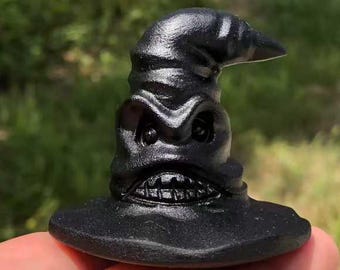 Talla de Sombrero Seleccionador de Obsidiana: Estatua de Cristal Natural, Decoración del Hogar