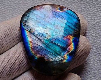 Wire Wrap Rare Multi Blue Flashy Labradorite Cabochon Pendant Jewelry Making Stone, Labradorite Stone 52X43X8mm 169 Crt Labradorite Gemstone