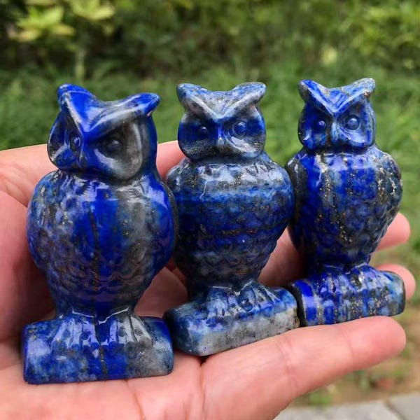 Lapis Lazuli Carved Owl Statue: Natural Crystal Home Decor (2.5 inch)