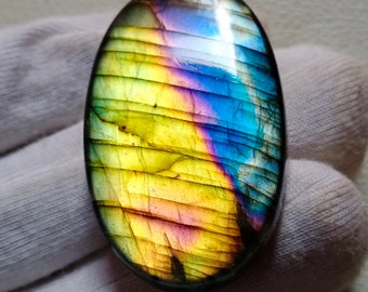 Gorgeous Unique Multi Rare Yellow Flashy Labradorite Cabochon Pendant Jewelry Making Stone 45X28X8 mm 108 Crt Labradorite Stone