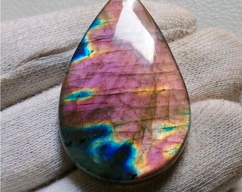 Likable Unique Multi Rare Pink Flashy Labradorite Cabochon Silver Pendant Jewelry Making Stone, Labradorite Stone 46X28X6 mm 76 Crt