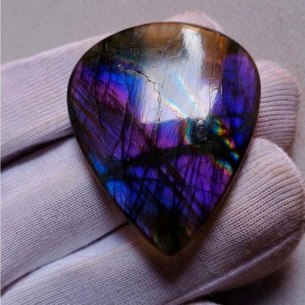 AAA+++Top Unique Rare Purple Fire  Labradorite Cabochon Pendant Jewelry Making Stone Labradorite Stone 44X35X5 mm 77 Crt Labradorite