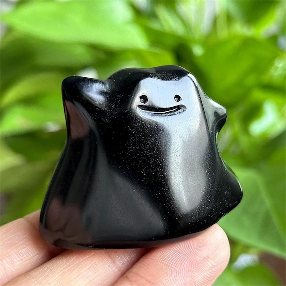 Obsidian Carved Ditto, Crystal Pokemon Figurine, Home Decor