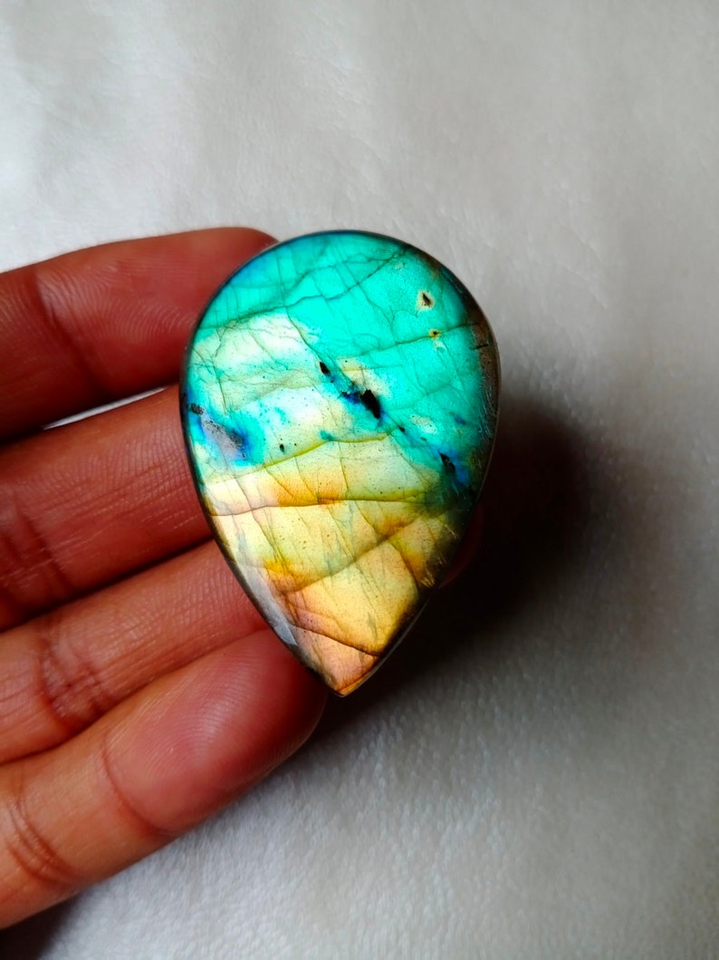 Likable Rare Multi Flashy Fire Labradorite Cabochon Pendant Jewelry Making Stone Labradorite Stone 44X30X6 mm 75 Crt Labradorite Gemstone