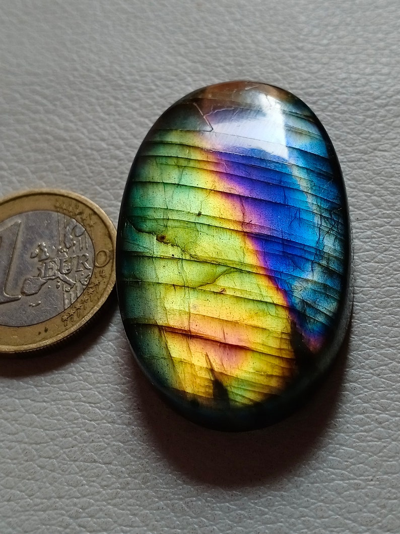 Gorgeous Unique Multi Rare Yellow Flashy Labradorite Cabochon Pendant Jewelry Making Stone 45X28X8 mm 108 Crt Labradorite Stone image 2