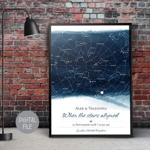 Personalisierte Sternenkarte, Nachthimmel Poster nach Datum, Personalisiertes Sternenkarte Poster, The night we met, Jahrestag Geschenk, DIGITALE DATEI, Hochzeitsgeschenk