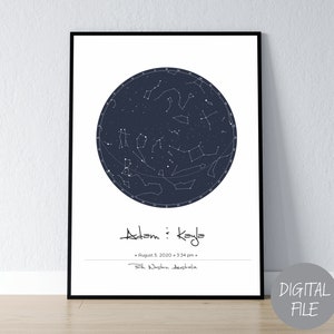 Custom Star Map | Night sky map by date gift watercolor, DIGITAL FILE | Birth poster personalized