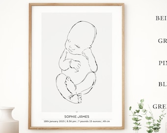 Personalized Baby Birth Stats Poster: Minimalist Line Art (Digital Download)