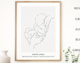 Personalized Baby Birth Stats Poster: Minimalist Line Art (Digital Download)