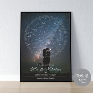 Custom Star Map, Night Sky Print by Date, Personalized Star Chart Poster, The night we met, Anniversary gift, DIGITAL FILE, Wedding present