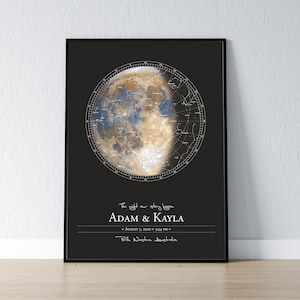 Phase de lune personnalisée | Carte des étoiles personnalisée | Art cadeau personnalisé | Phase de lune personnalisée | Carte des étoiles et phase de lune personnalisées