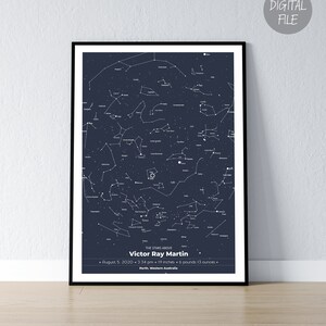 Poster di nascita, Mappa stellare personalizzata, Stampa cielo notturno per data, Poster personalizzato per carta stellare