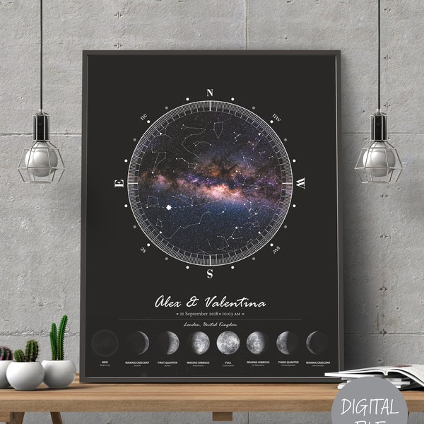 Custom Star Map, Night Sky Print by Date, Personalized Star Chart Poster, The night we met, Anniversary gift, DIGITAL FILE, Wedding present