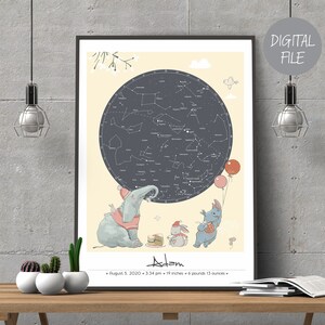 Mappa stellare per bambini, mappa stellare personalizzata, stampa del cielo notturno per data, poster grafico stellare personalizzato, la notte che ci siamo incontrati, poster per bambini