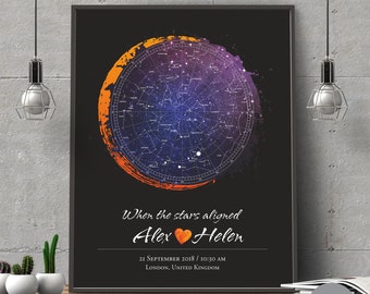 Custom Star Kaart | Nacht hemelkaart op datum geschenk aquarel, DIGITAAL BESTAND | Geboorteposter gepersonaliseerd