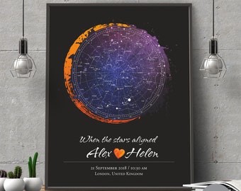 Custom Star Map | Night sky map by date gift watercolor, DIGITAL FILE | Birth poster personalized