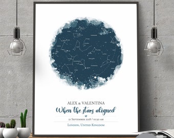 Custom Star Map, Night Sky Print by Date, Personalized Star Chart Poster, The night we met, digital files, Birth Poster, Wedding present