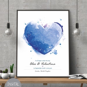 Personalisierte Sternenkarte, Nachthimmel Poster nach Datum, Personalisiertes Sternenkarte Poster, The night we met, Geburtsposter, Hochzeitsgeschenk, digitale Dateien